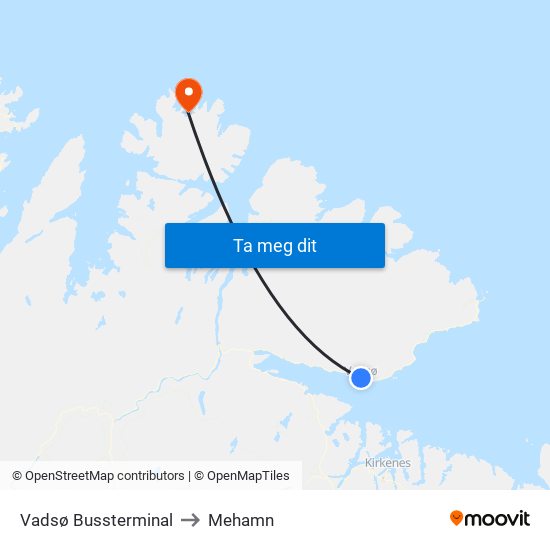 Vadsø Bussterminal to Mehamn map