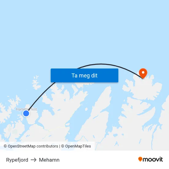 Rypefjord to Mehamn map