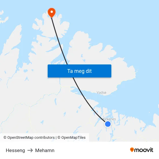 Hesseng to Mehamn map