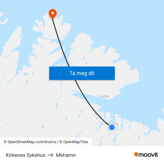 Kirkenes Sykehus to Mehamn map