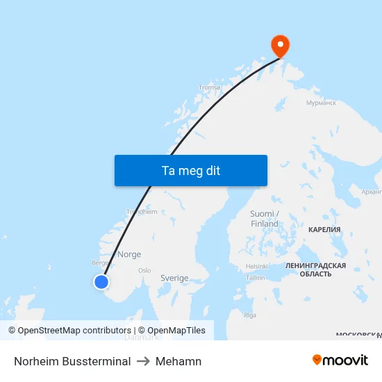 Norheim Bussterminal to Mehamn map