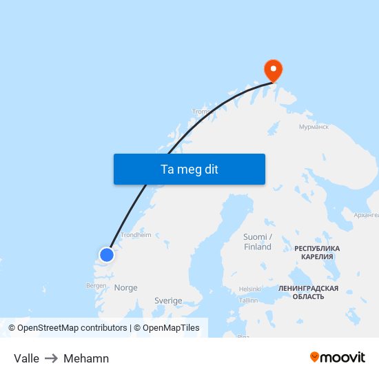 Valle to Mehamn map