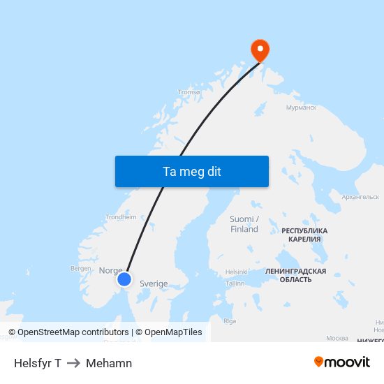 Helsfyr T to Mehamn map