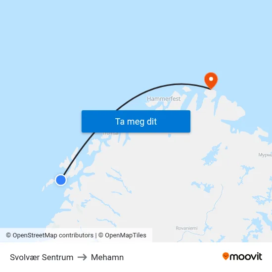 Svolvær Sentrum to Mehamn map