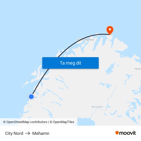 City Nord to Mehamn map