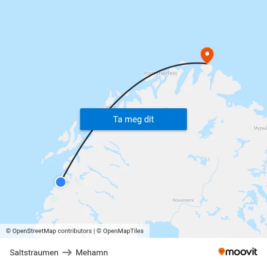 Saltstraumen to Mehamn map