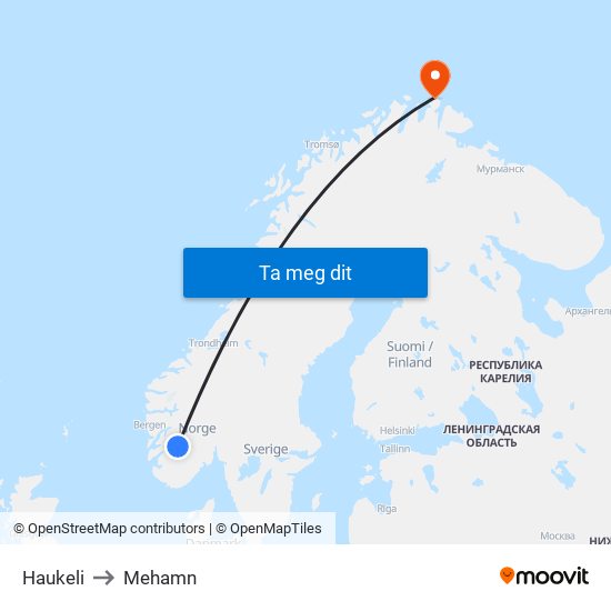 Haukeli to Mehamn map