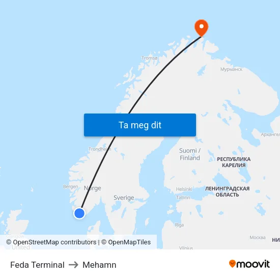 Feda Terminal to Mehamn map
