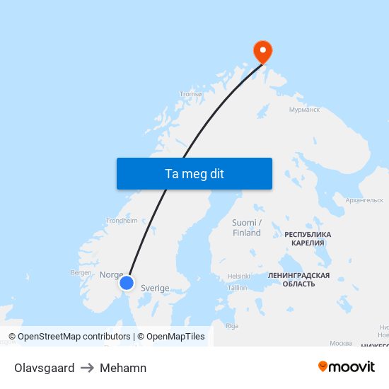 Olavsgaard to Mehamn map
