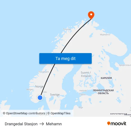 Drangedal Stasjon to Mehamn map