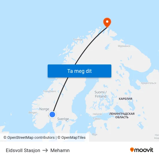 Eidsvoll Stasjon to Mehamn map