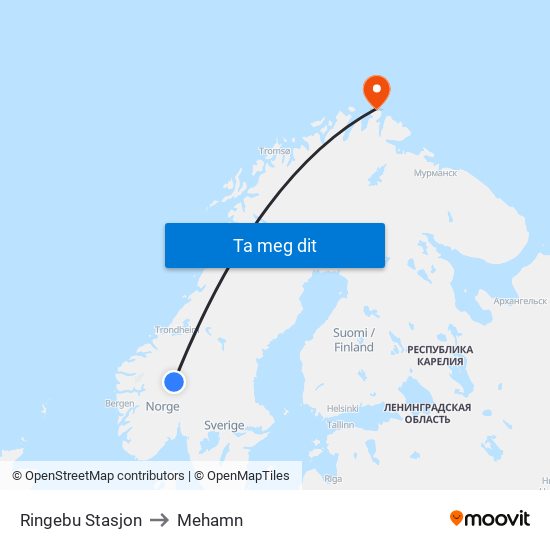 Ringebu Stasjon to Mehamn map