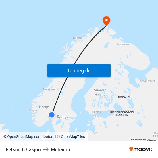 Fetsund Stasjon to Mehamn map