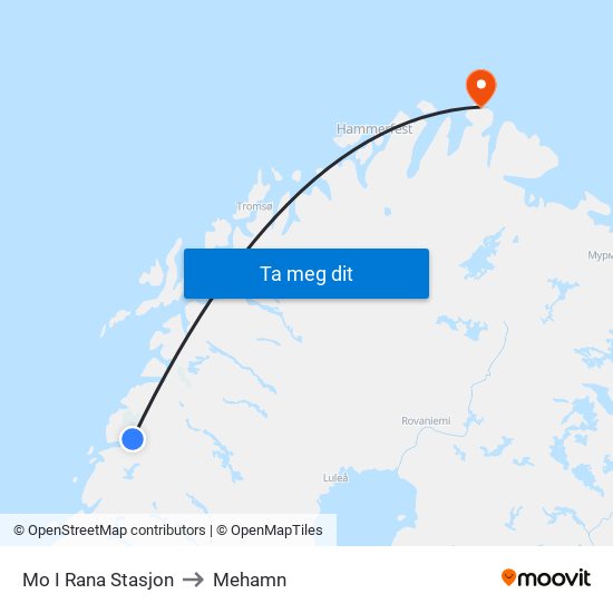 Mo I Rana Stasjon to Mehamn map