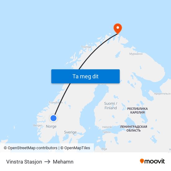 Vinstra Stasjon to Mehamn map