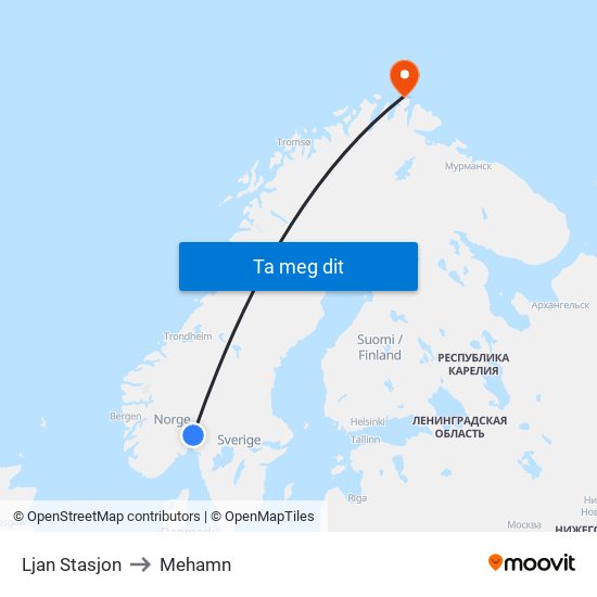Ljan Stasjon to Mehamn map