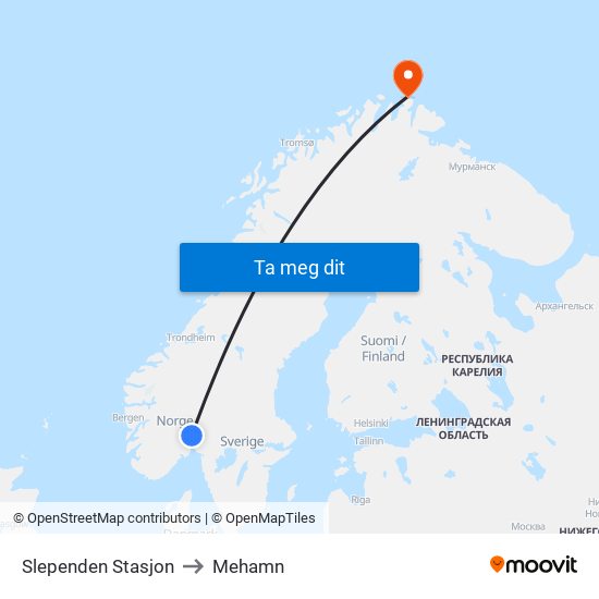 Slependen Stasjon to Mehamn map