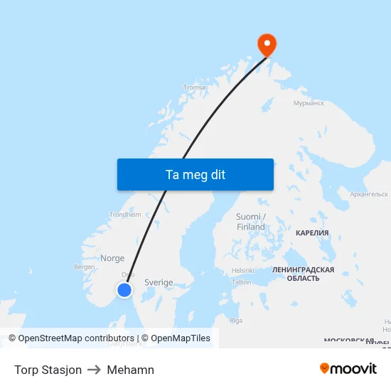 Torp Stasjon to Mehamn map