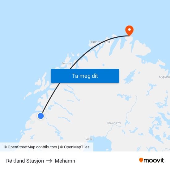 Røkland Stasjon to Mehamn map