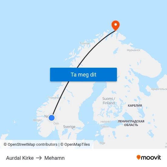 Aurdal Kirke to Mehamn map