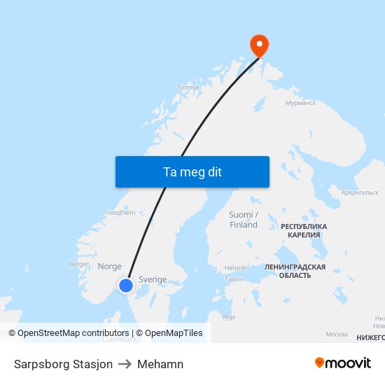 Sarpsborg Stasjon to Mehamn map