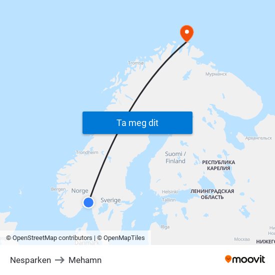 Nesparken to Mehamn map