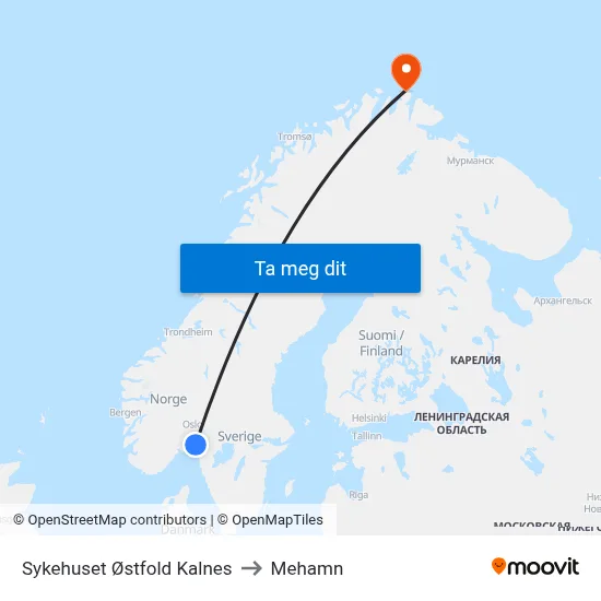 Sykehuset Østfold Kalnes to Mehamn map