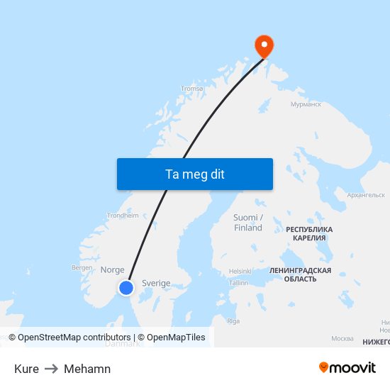 Kure to Mehamn map