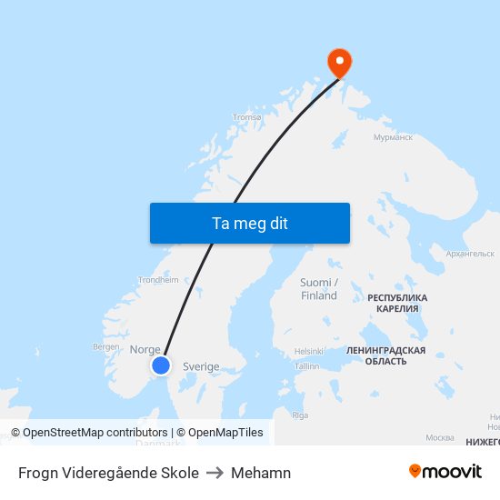 Frogn Videregående Skole to Mehamn map