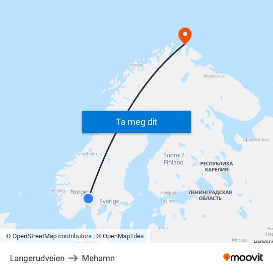 Langerudveien to Mehamn map