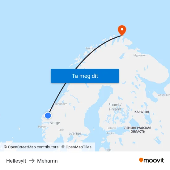 Hellesylt to Mehamn map