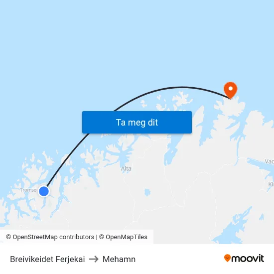 Breivikeidet Ferjekai to Mehamn map