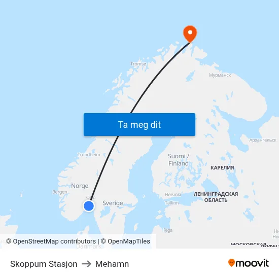Skoppum Stasjon to Mehamn map