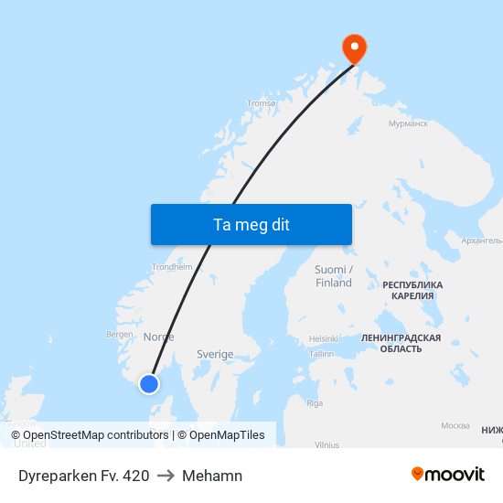 Dyreparken Fv. 420 to Mehamn map