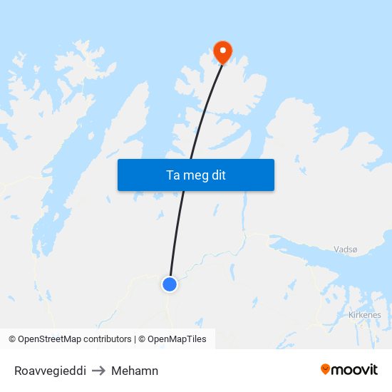 Roavvegieddi to Mehamn map