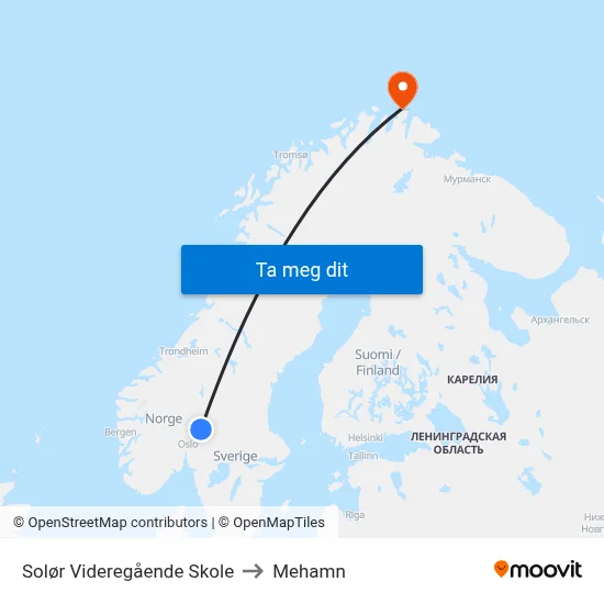 Solør Videregående Skole to Mehamn map