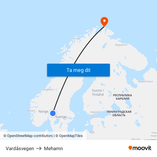 Vardåsvegen to Mehamn map
