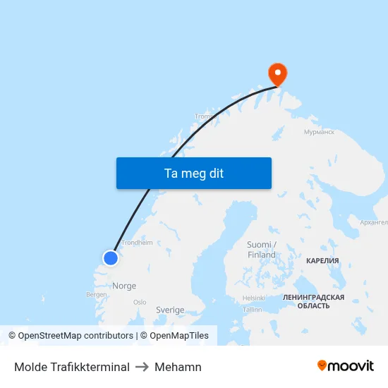 Molde Trafikkterminal to Mehamn map