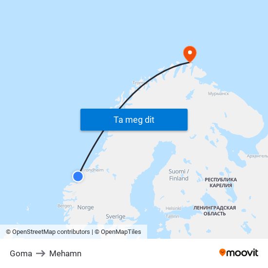 Goma to Mehamn map
