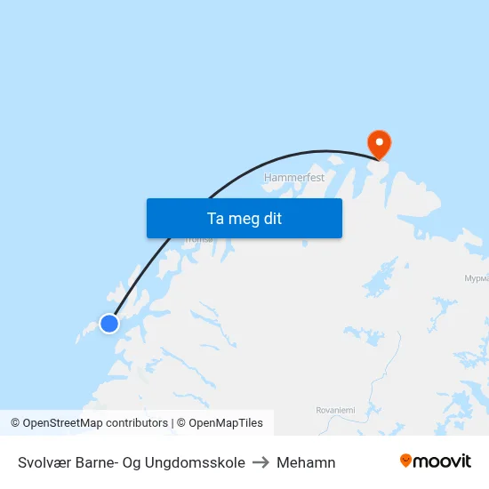 Svolvær Barne- Og Ungdomsskole to Mehamn map