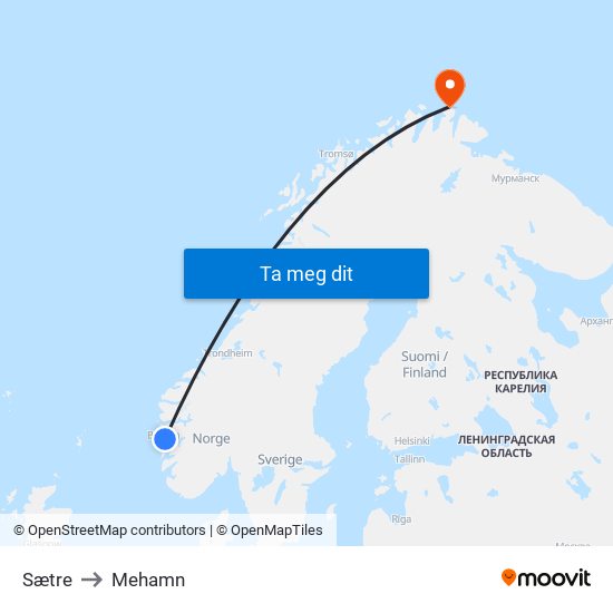 Sætre to Mehamn map