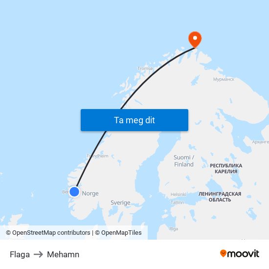 Flaga to Mehamn map