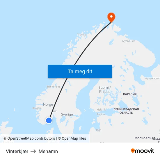 Vinterkjær to Mehamn map
