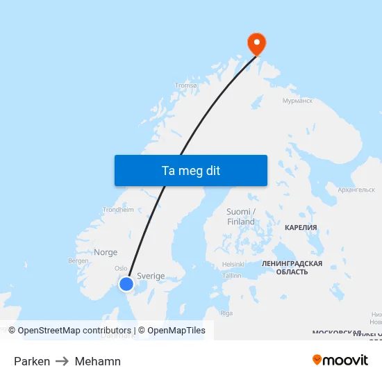 Parken to Mehamn map