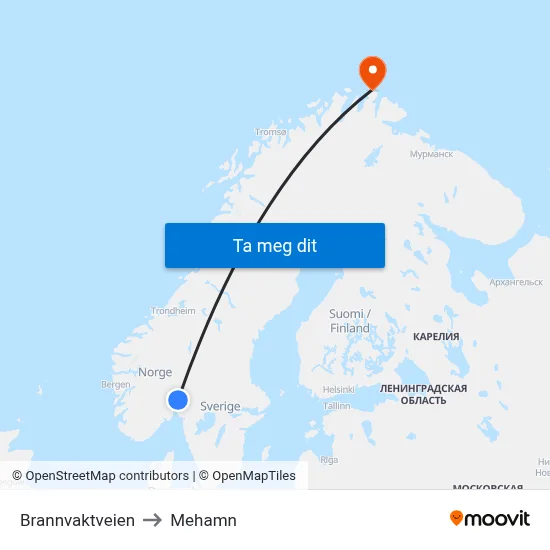 Brannvaktveien to Mehamn map