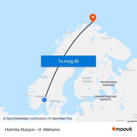 Holmlia Stasjon to Mehamn map