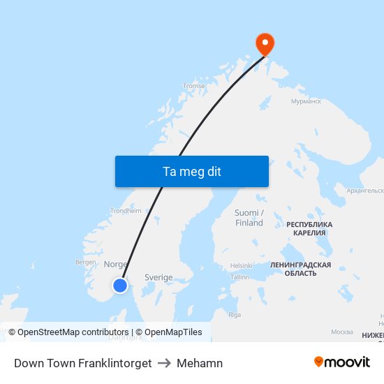 Down Town Franklintorget to Mehamn map