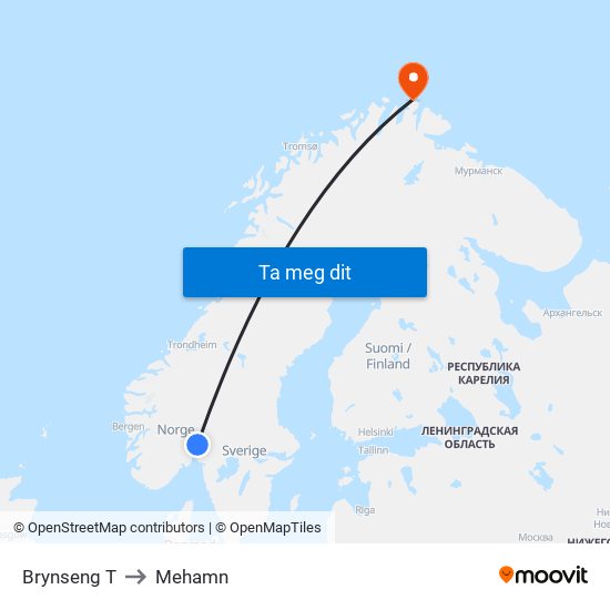 Brynseng T to Mehamn map
