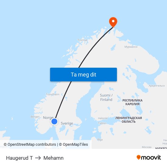Haugerud T to Mehamn map