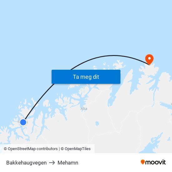 Bakkehaugvegen to Mehamn map